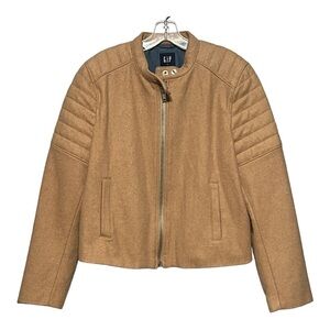 Gap Quilted Bomber Jacket Camel Color Wool Blend Zip Front Waist Cropped XL